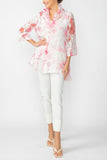 Pink Burnout Floral Print Wire Ruffle Collar Button Front Top