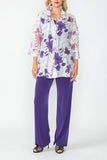 Purple Burnout Floral Print Wire Ruffle Collar Button Front Top
