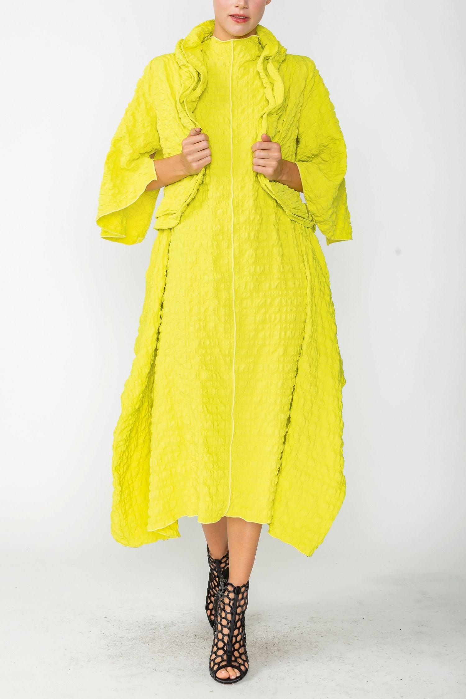 Acid Bubble Check Ruffle Open Jacket