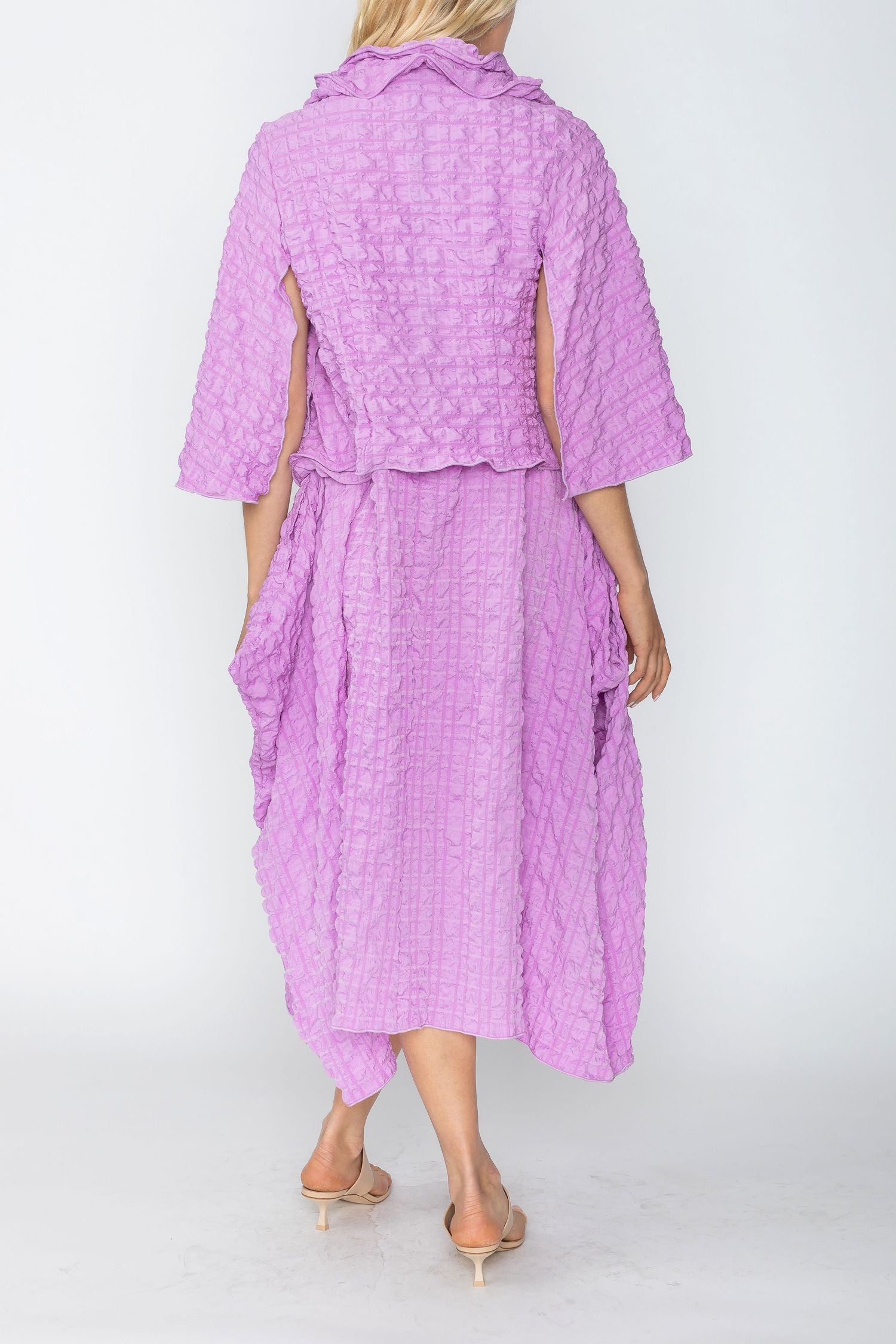 Orchid Bubble Check Ruffle Open Jacket