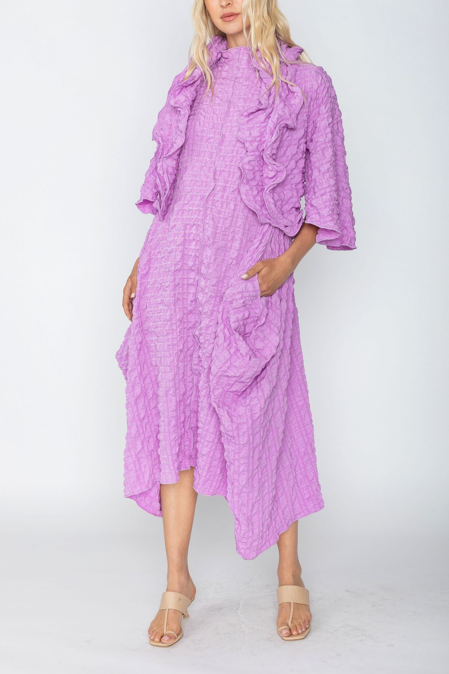 Orchid Bubble Check Ruffle Open Jacket