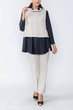 Beige High Stand Neck Crop Top