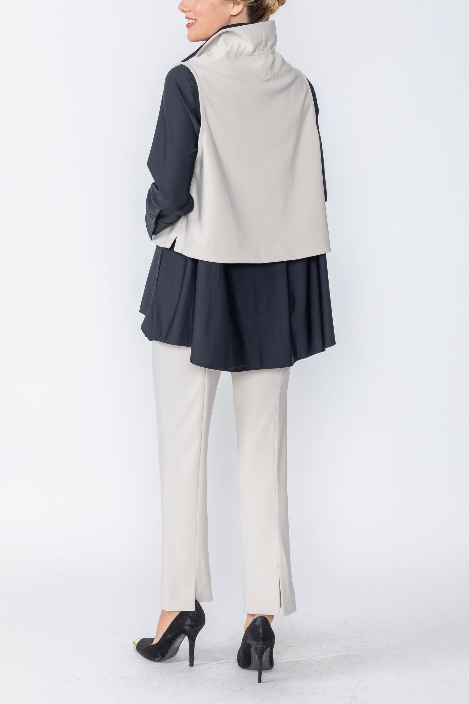 Beige High Stand Neck Crop Top