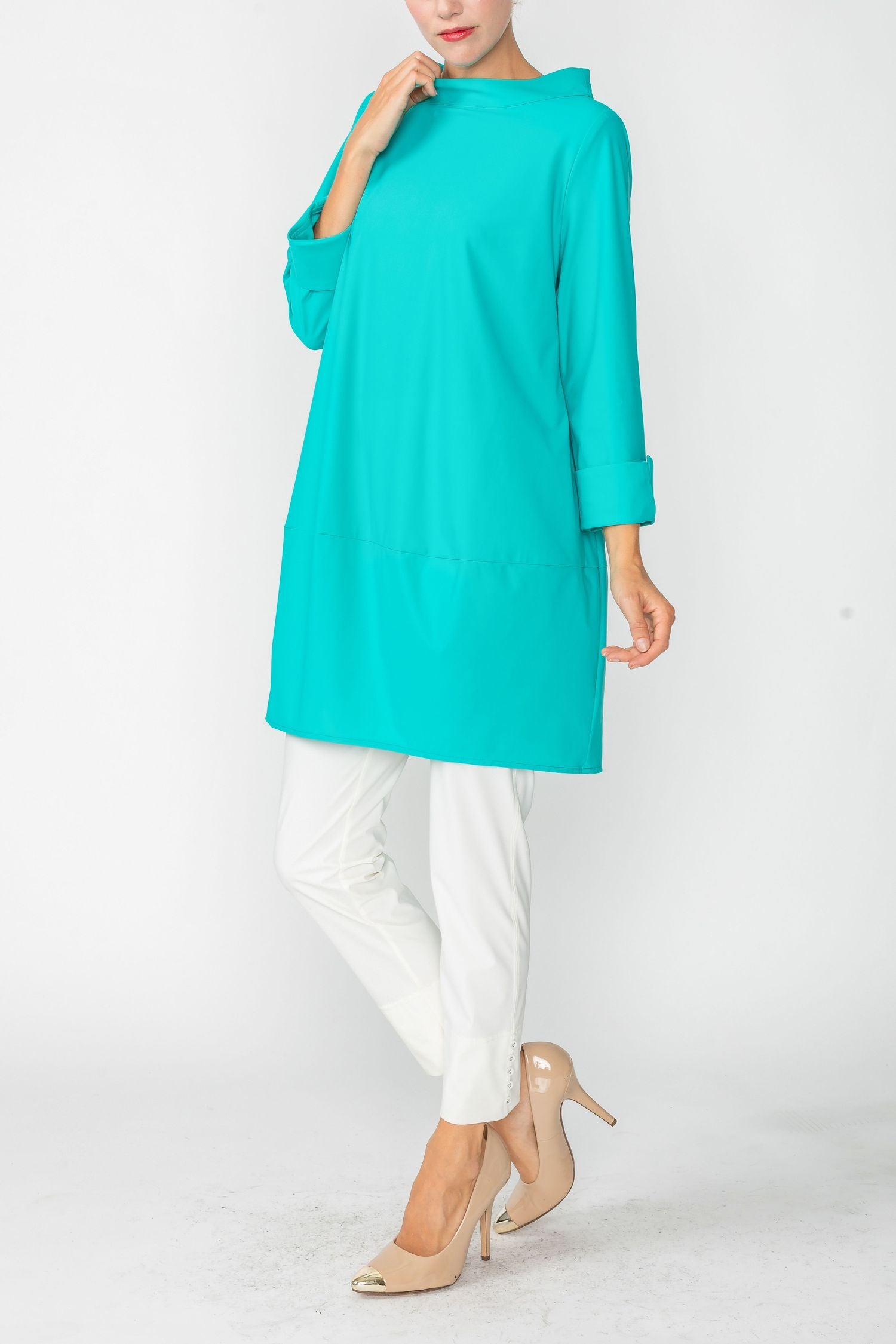 Jade Boat Neck Stand Collar Balloon Top