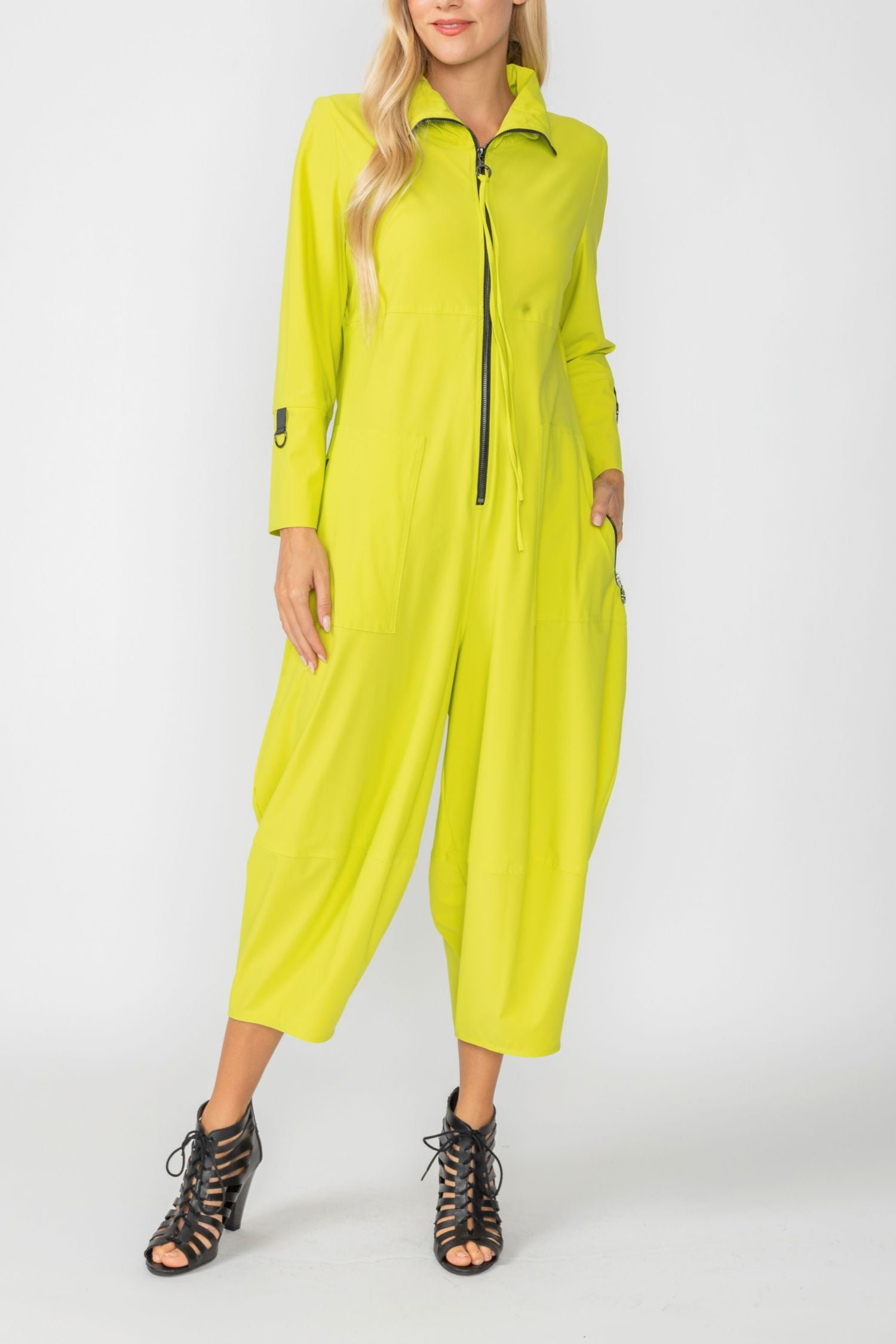 Acid Zip-Up Front Cropped Long Sleeve Jumpsuit
