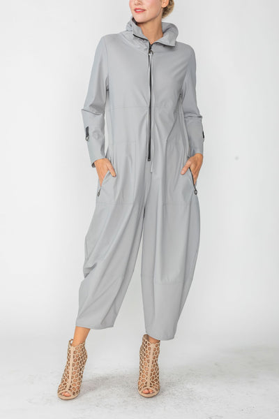 Gray Zip-Up Front Cropped Long Sleeve Jumpsuit – IC Collection