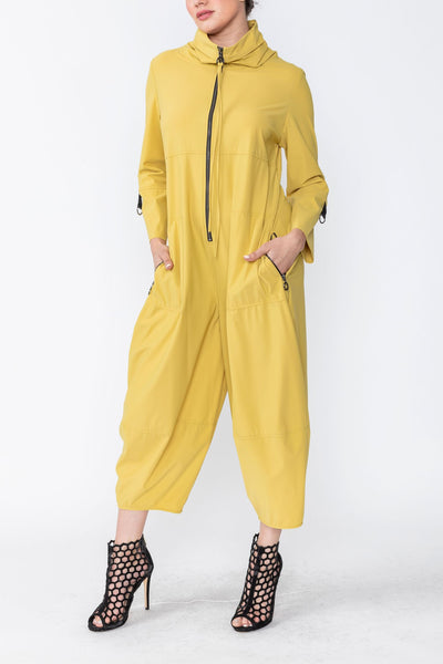Mustard Zip-Up Front Cropped Long Sleeve Jumpsuit – IC Collection