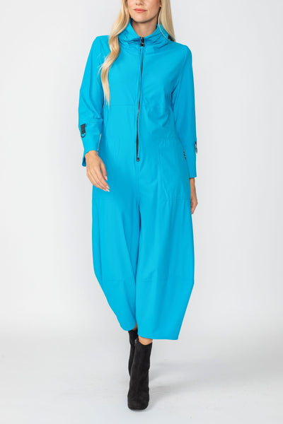 Turquoise Zip-Up Front Cropped Long Sleeve Jumpsuit – IC Collection