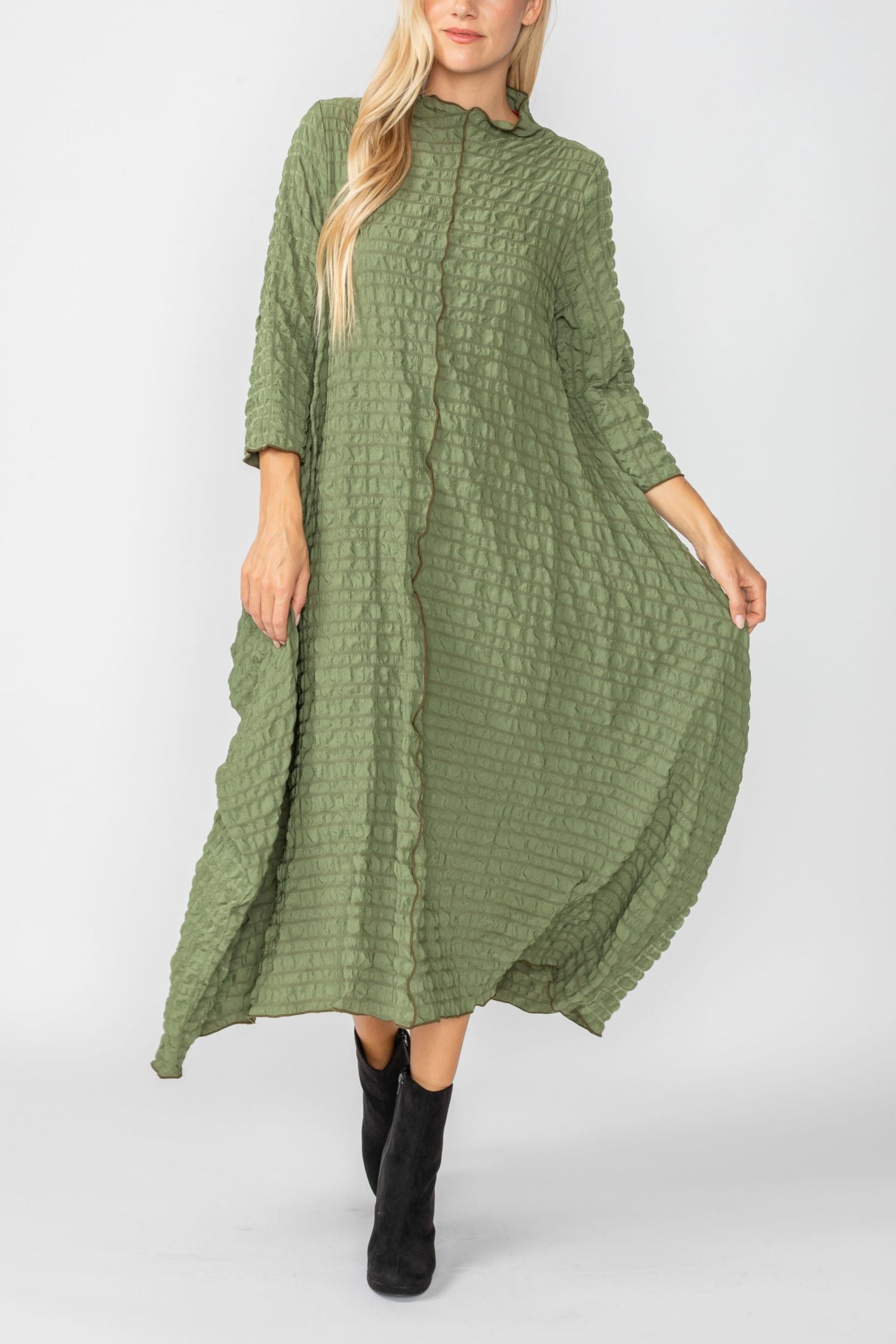 Olive Bubble Check Dress