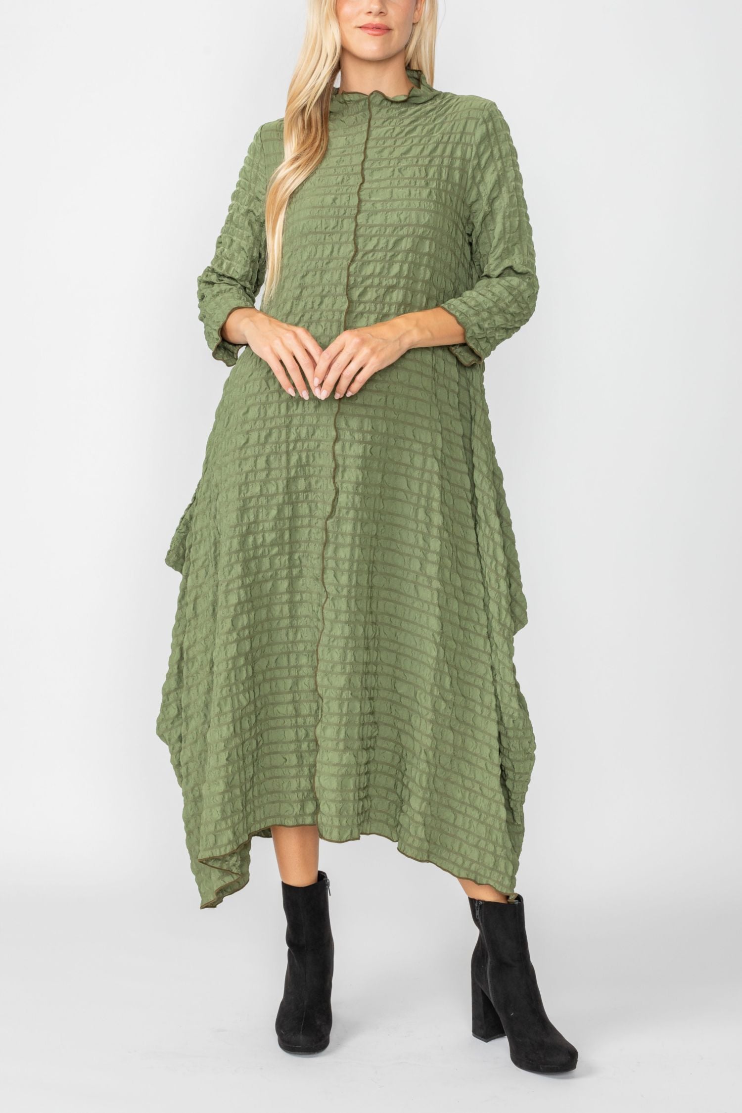 Olive Bubble Check Dress