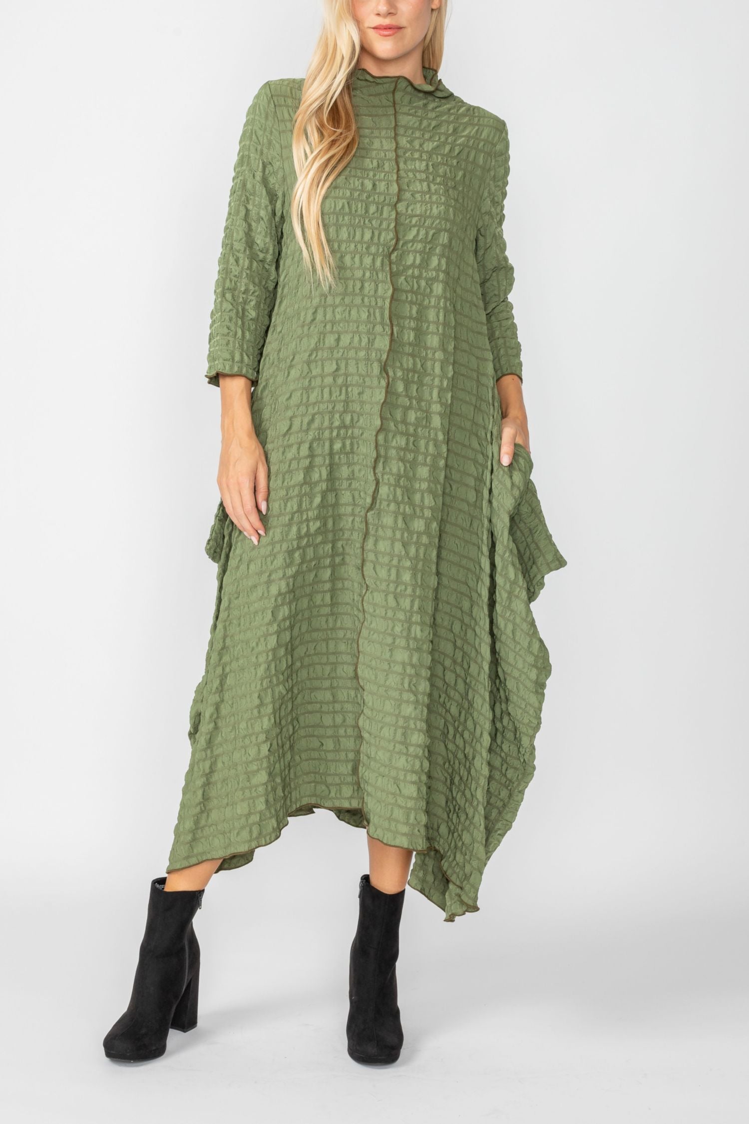 Olive Bubble Check Dress