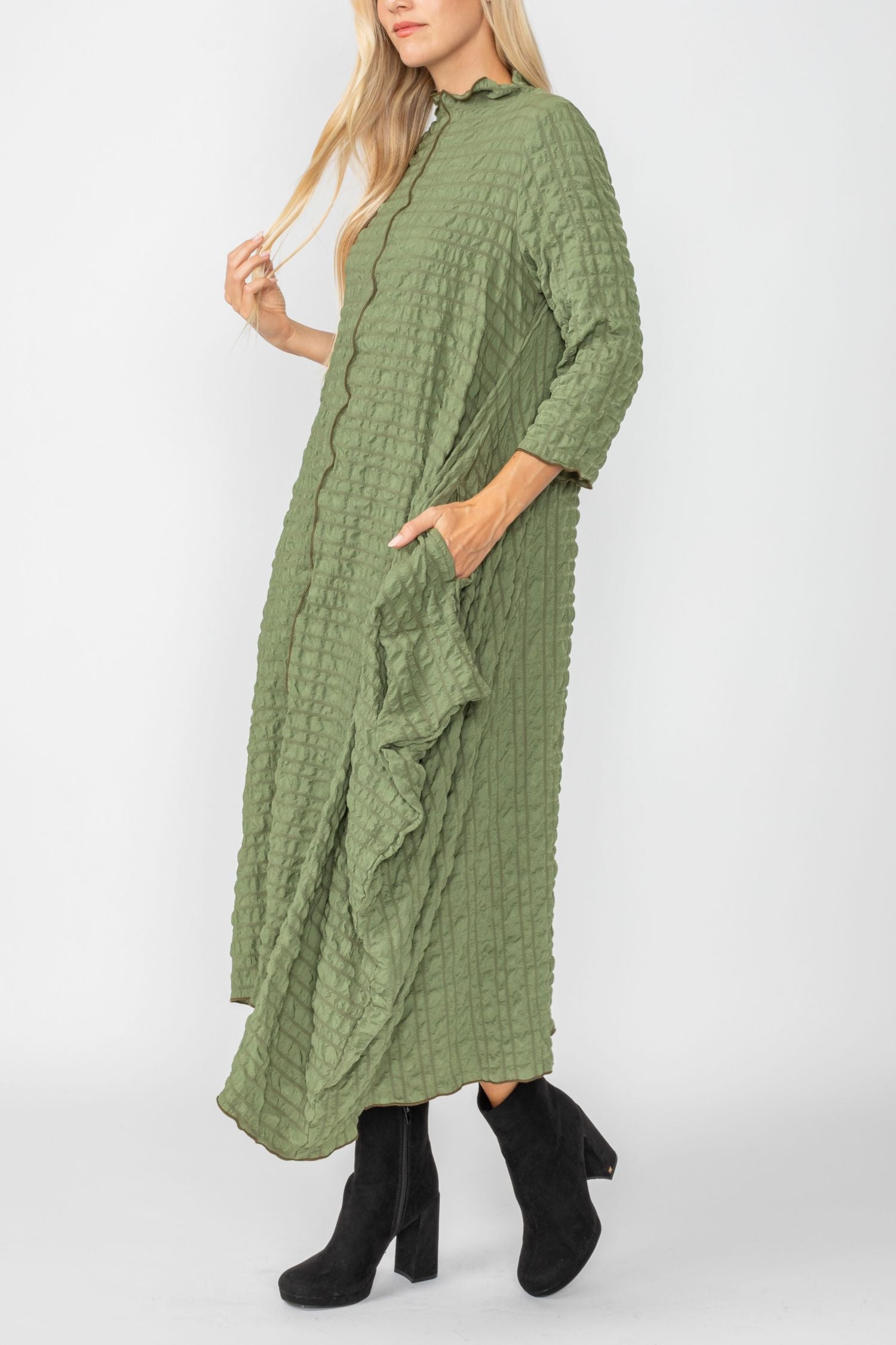 Olive Bubble Check Dress