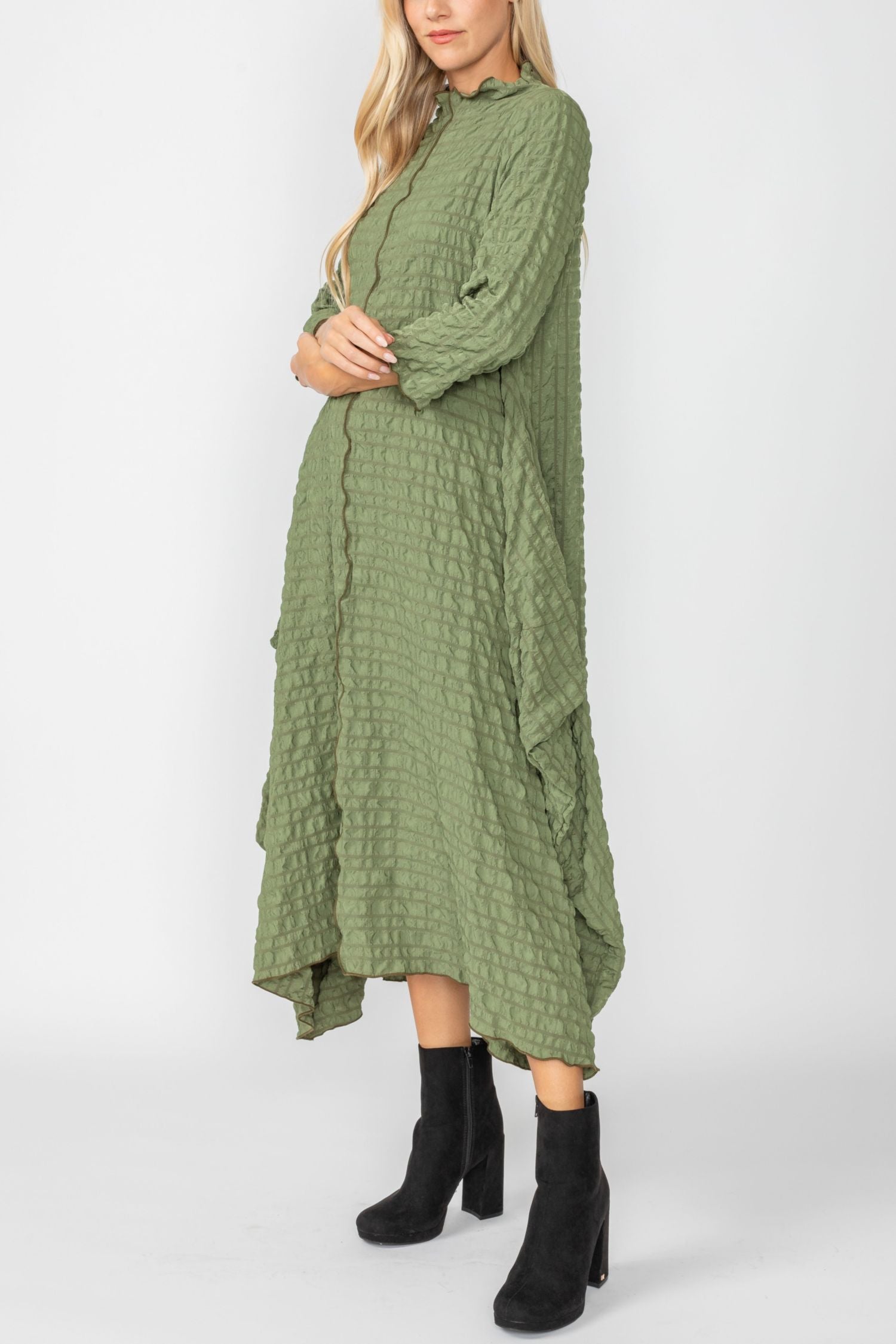 Olive Bubble Check Dress