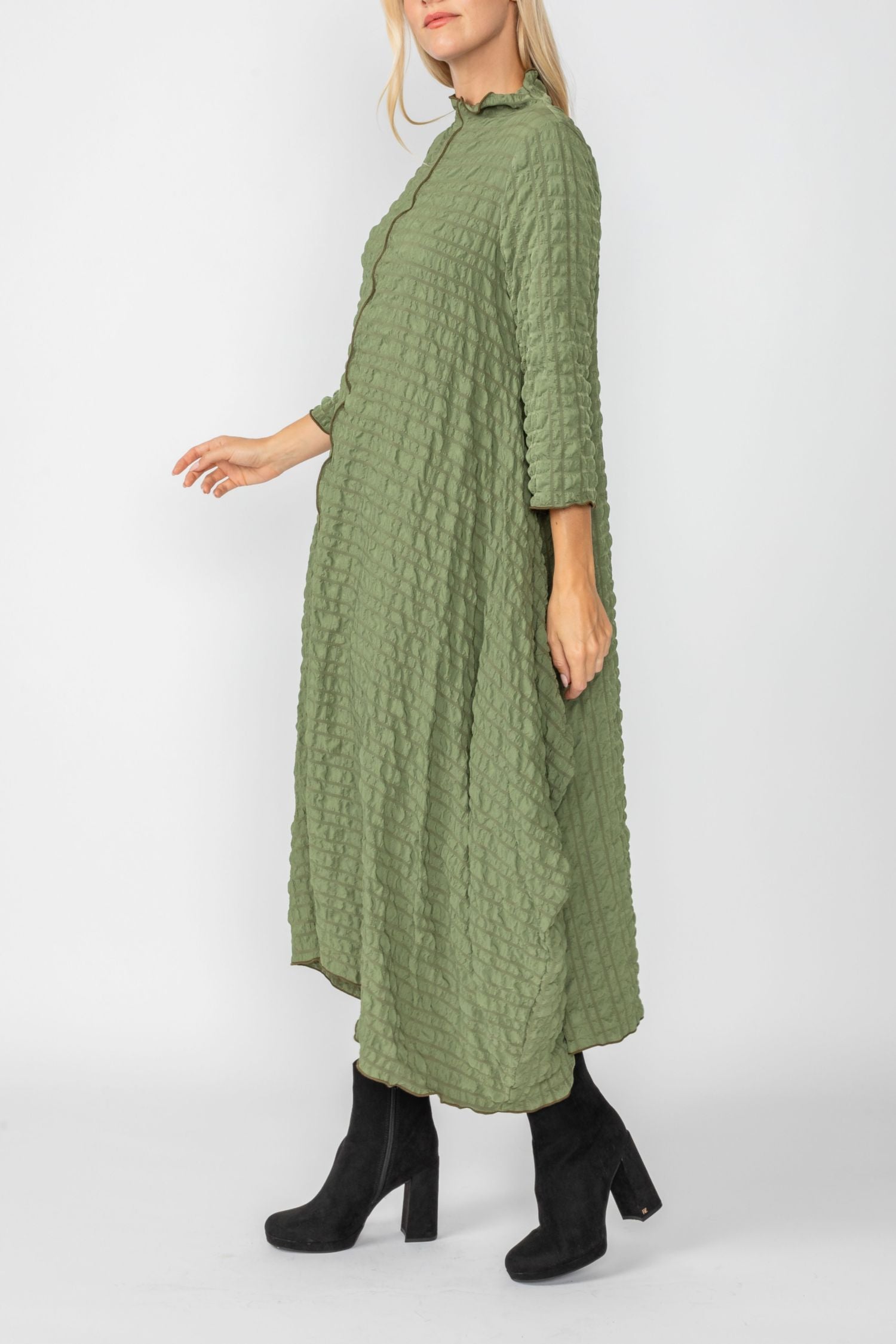 Olive Bubble Check Dress