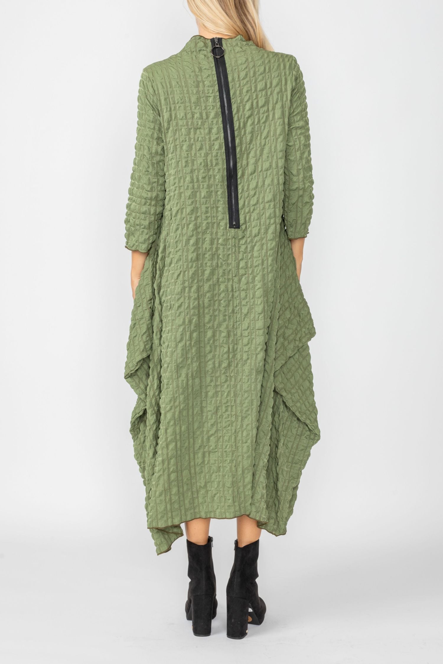 Olive Bubble Check Dress