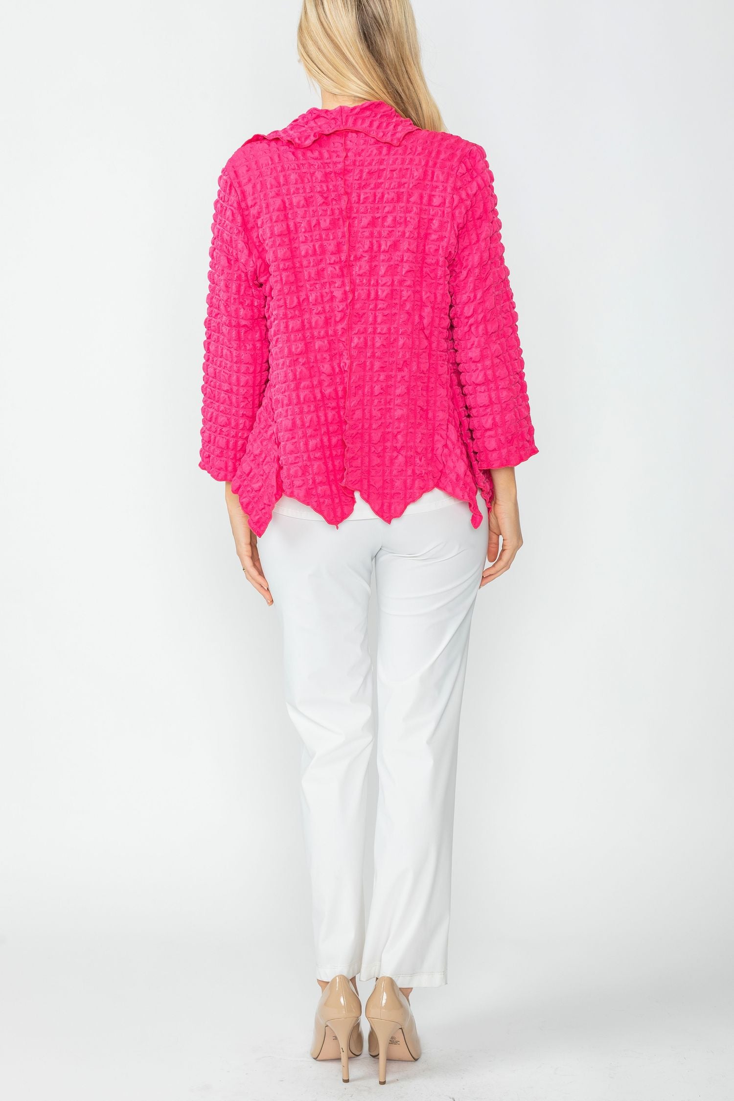 Fuchsia Bubble Check Merrow Detail Open Jacket