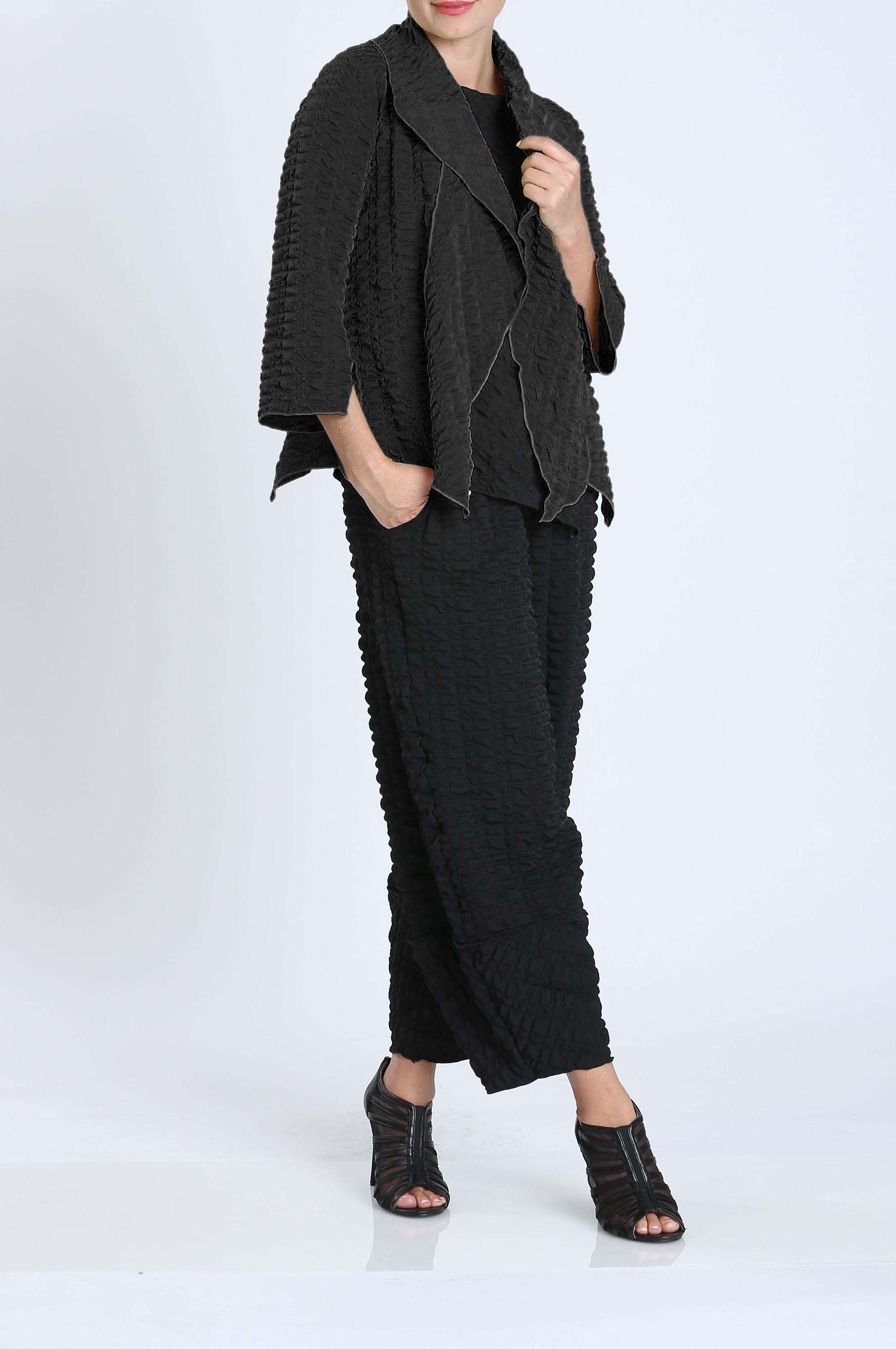 Black Bubble Check Merrow Detail Open Jacket