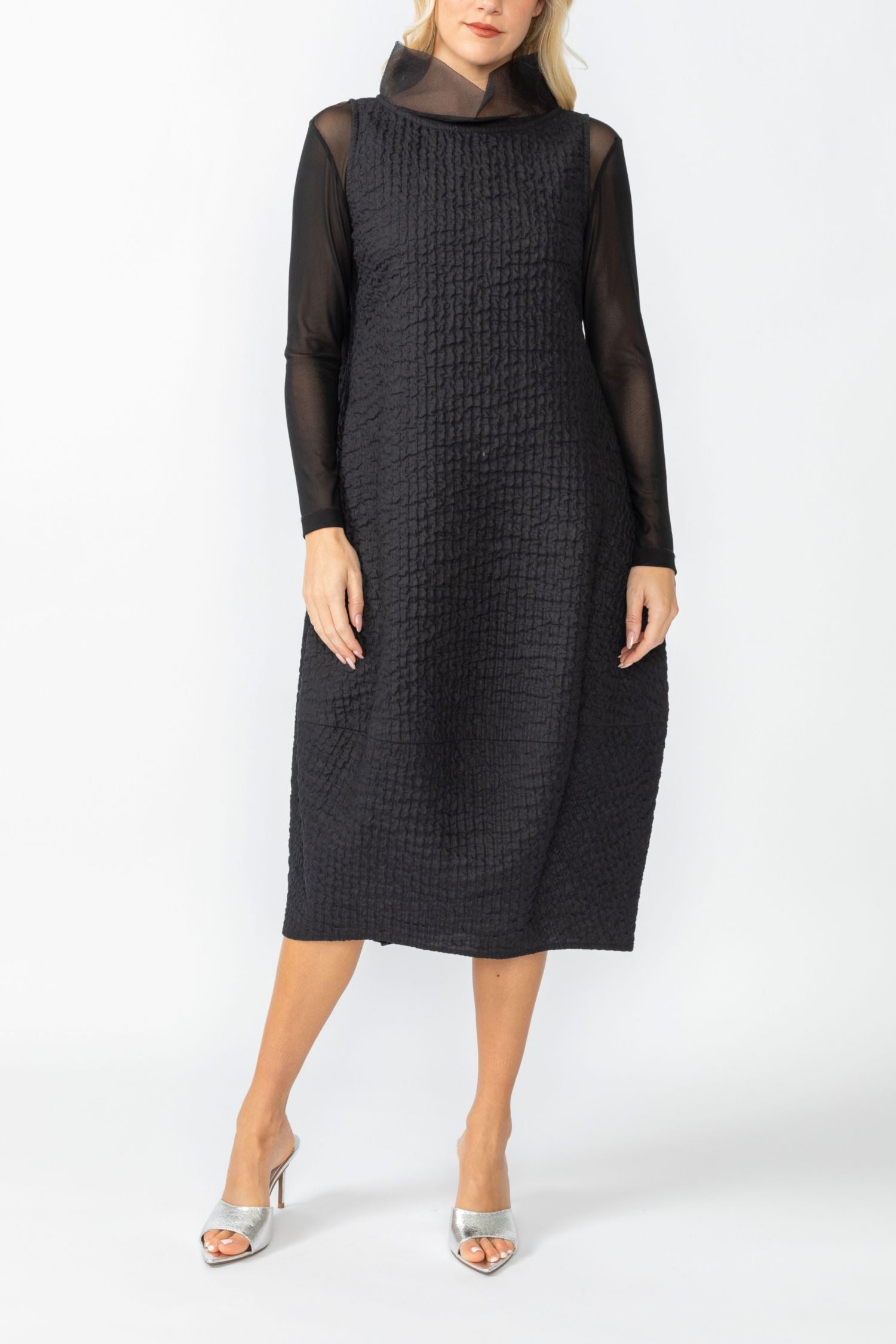 Black Organza Stand Collar Sleeveless Balloon Dress