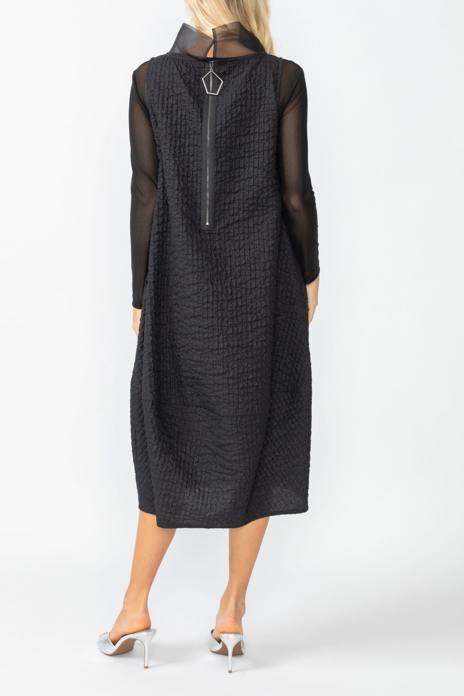 Black Organza Stand Collar Sleeveless Balloon Dress