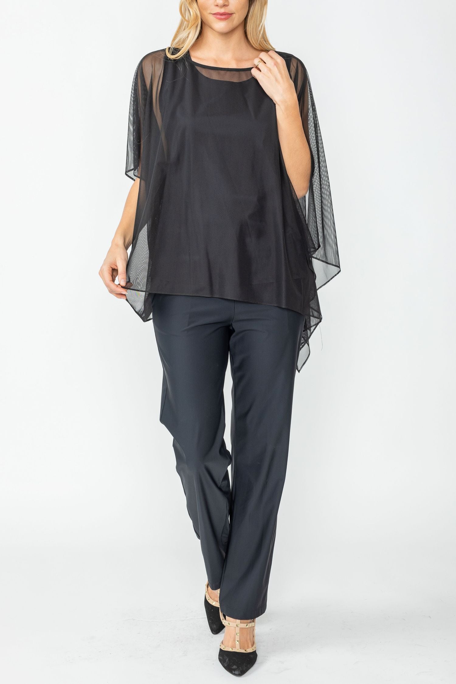 Black Asymmetrical Chiffon Poncho