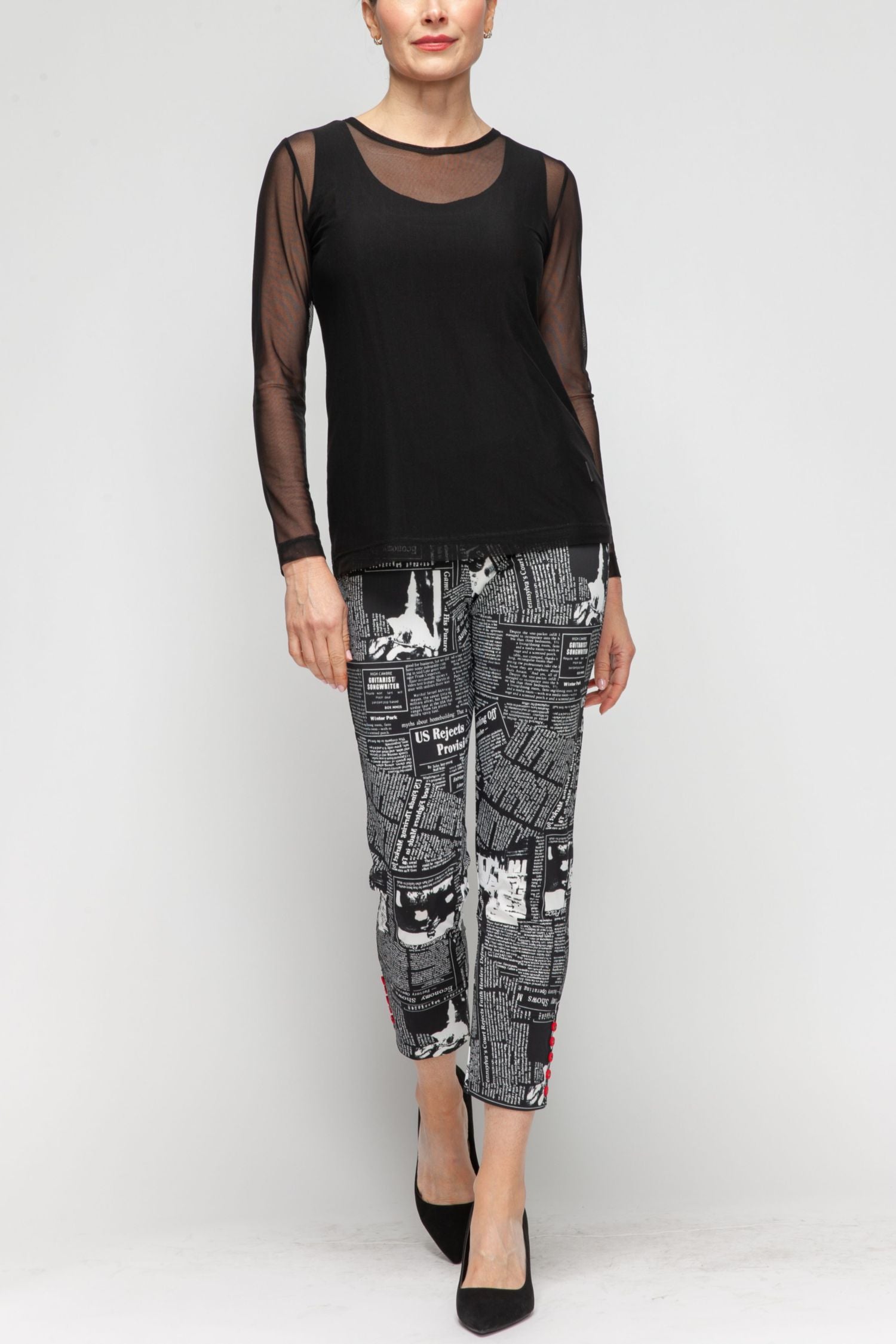 Black Button Hem Slim Crop Pants