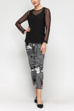 Black Button Hem Slim Crop Pants