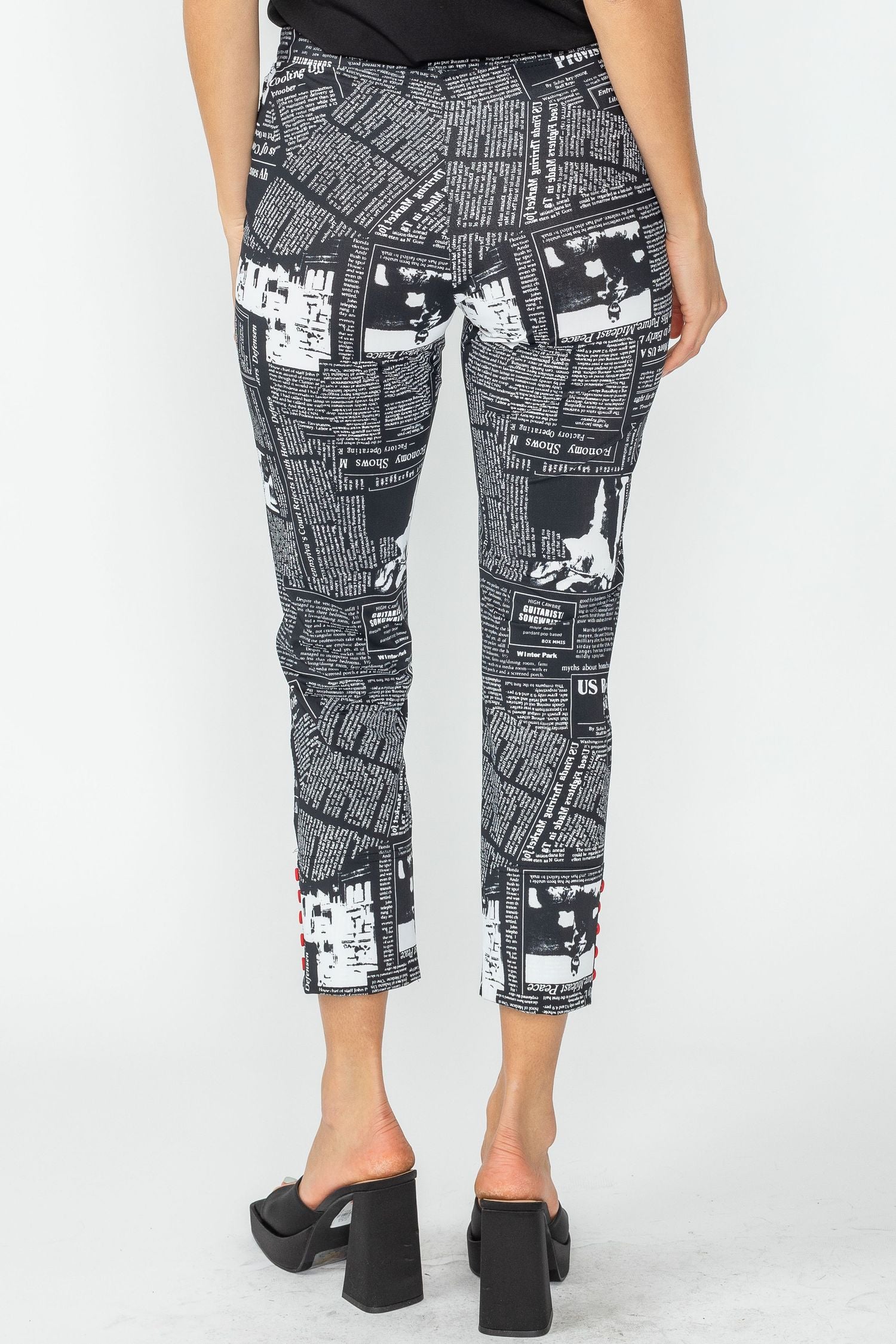 Black Button Hem Slim Crop Pants