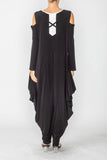 Black Cold Shoulder Sleeve Jumpsuits