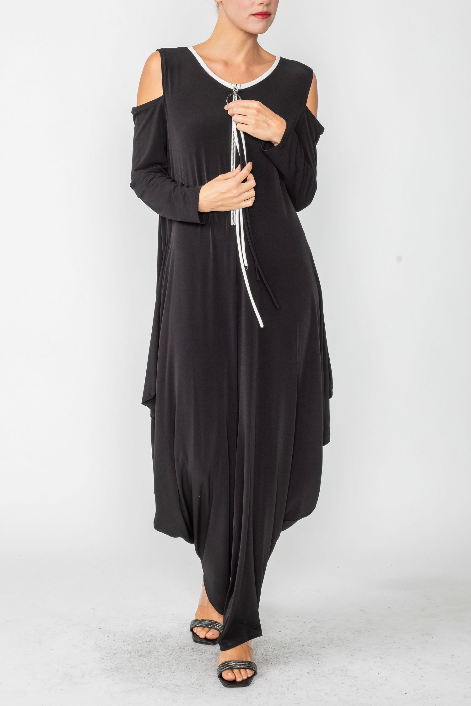 Black Cold Shoulder Sleeve Jumpsuits