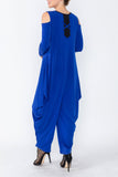 Blue Cold Shoulder Sleeve Jumpsuits