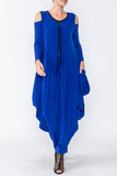 Blue Cold Shoulder Sleeve Jumpsuits