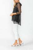 Black Cowl Neck 3/4 Sleeve See-Through Fabric Top