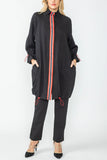 Black and Red High Stand Collar Balloon Long Jacket