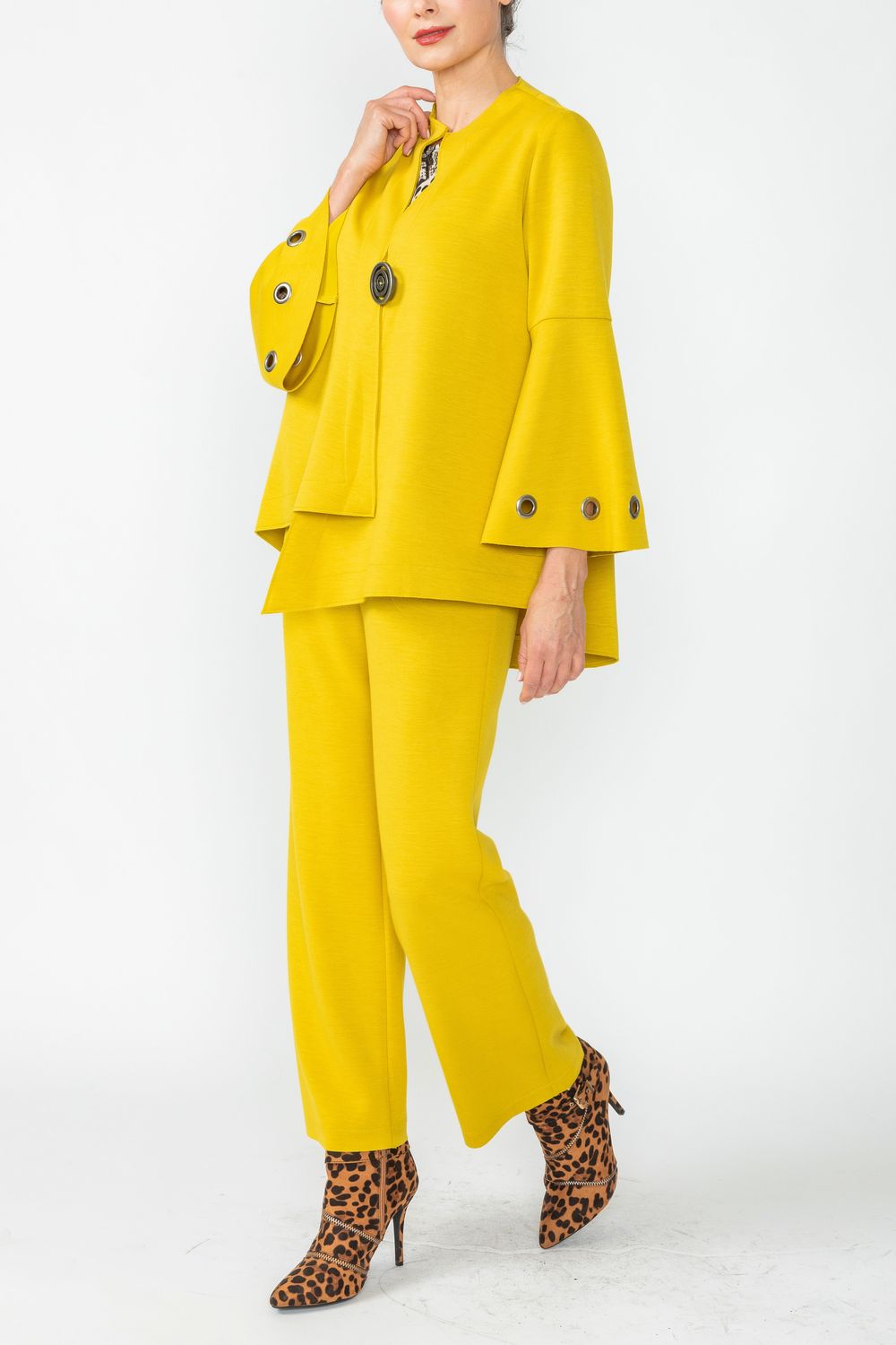 Mustard Eyelet Bell Sleeve One Button Jacket