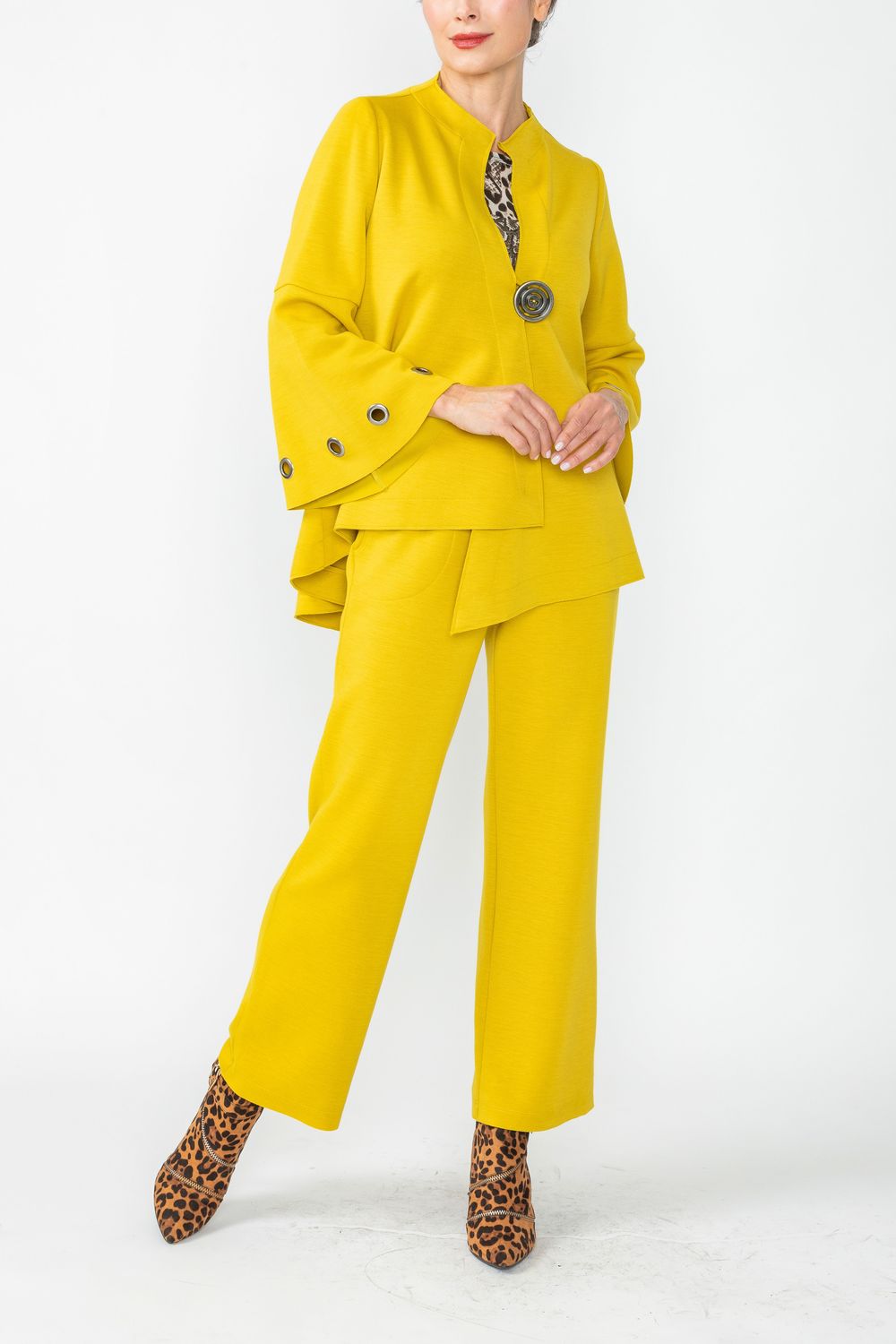 Mustard Eyelet Bell Sleeve One Button Jacket