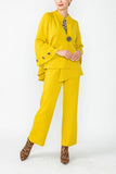 Mustard Eyelet Bell Sleeve One Button Jacket