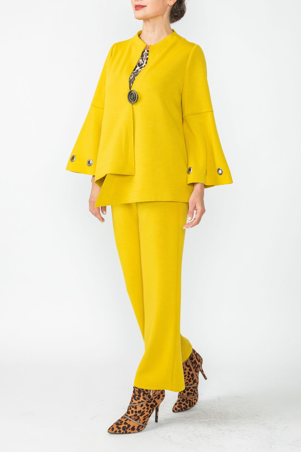 Mustard Eyelet Bell Sleeve One Button Jacket