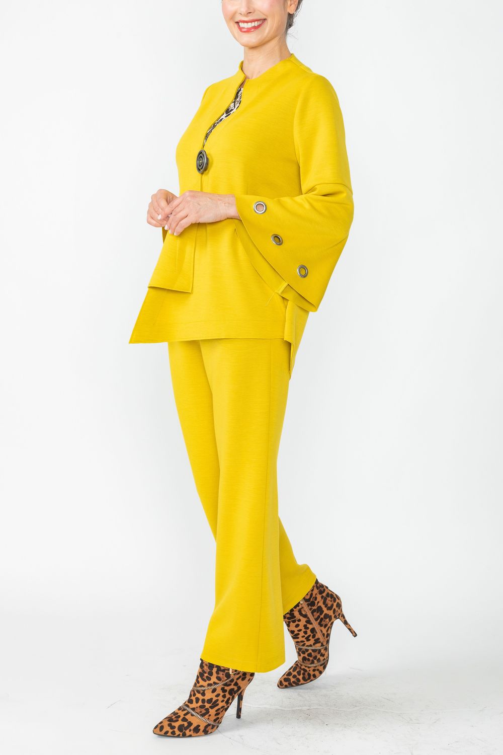 Mustard Eyelet Bell Sleeve One Button Jacket