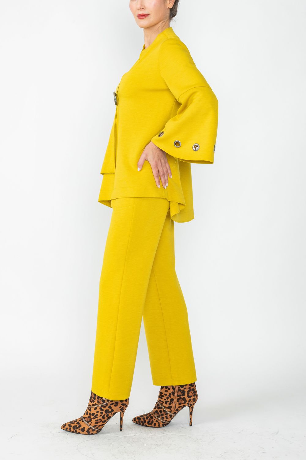 Mustard Eyelet Bell Sleeve One Button Jacket