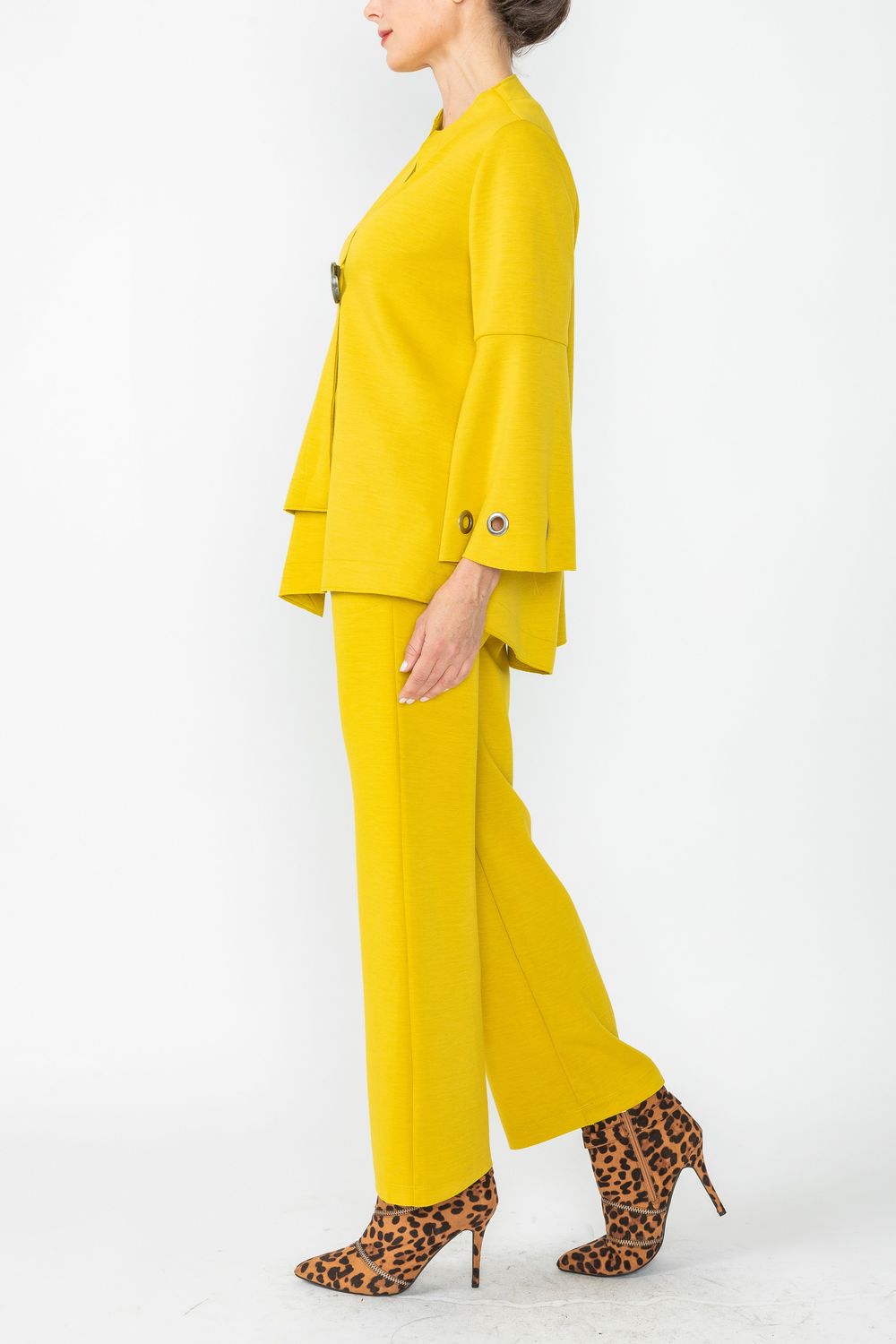 Mustard Eyelet Bell Sleeve One Button Jacket