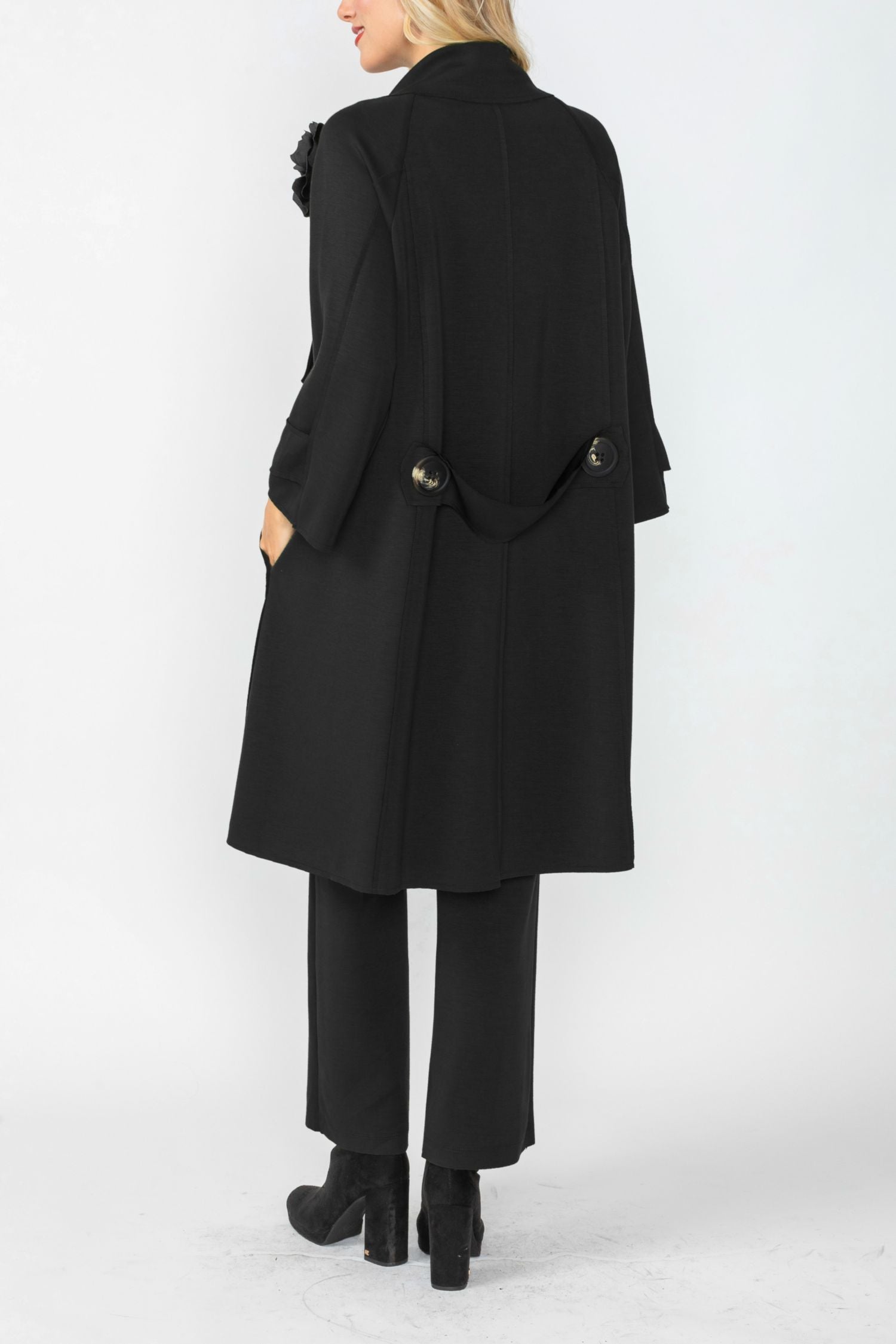 Black Shawl Collar Raglan Sleeve Coat