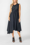 Black One Shoulder and Side Cord Drawstring Asymmetrical Dress