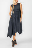 Black One Shoulder and Side Cord Drawstring Asymmetrical Dress