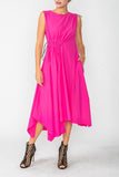 Pink One Shoulder and Side Cord Drawstring Asymmetrical Dress