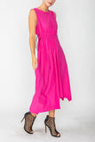 Pink One Shoulder and Side Cord Drawstring Asymmetrical Dress