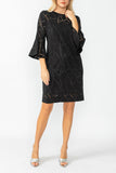 Black Perforated Bell Sleeve Dress