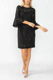 Black Perforated Bell Sleeve Dress