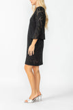 Black Perforated Bell Sleeve Dress
