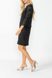 Black Perforated Bell Sleeve Dress