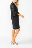 Black Perforated Bell Sleeve Dress